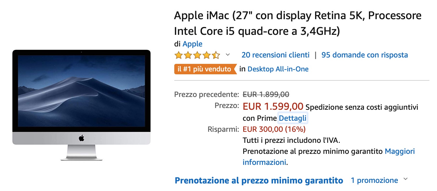 iMac 27″ 3,4 GHz, su Amazon solo 1599 euro