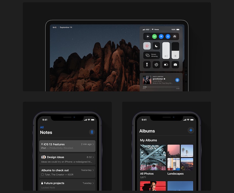 iOS 13 immaginato con modalità scura, nuovo indicatore volume e schermo esteso per Mac