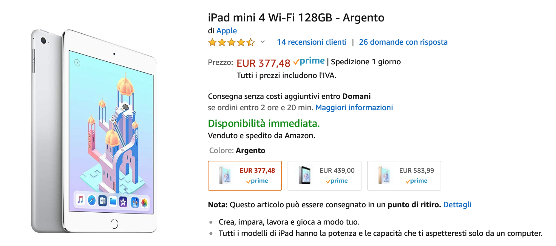 iPad mini 4 da 128 GB scontato su Amazon: 377€