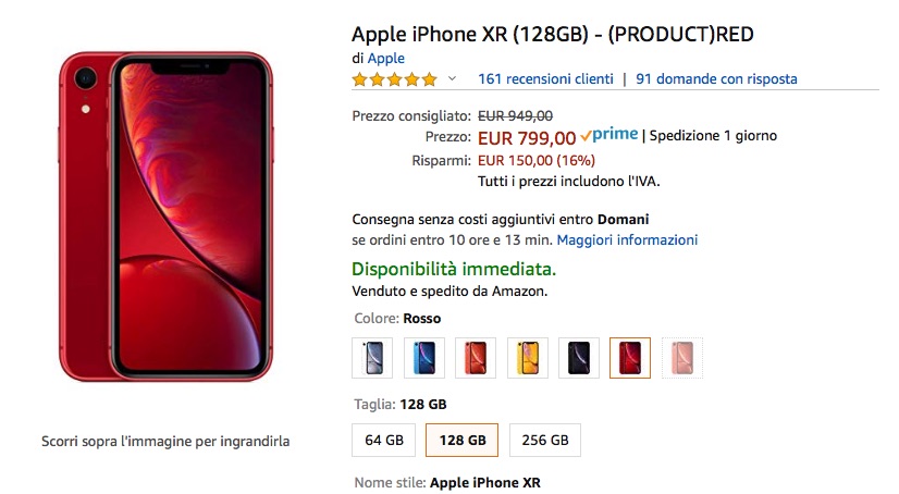 iPhone XR 128 GB: su Amazon costa solo 799 euro