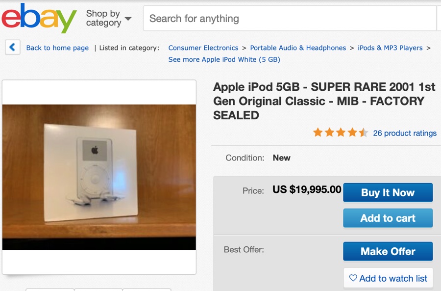 Il primo iPod 2001 va in asta su eBay a prezzo folle