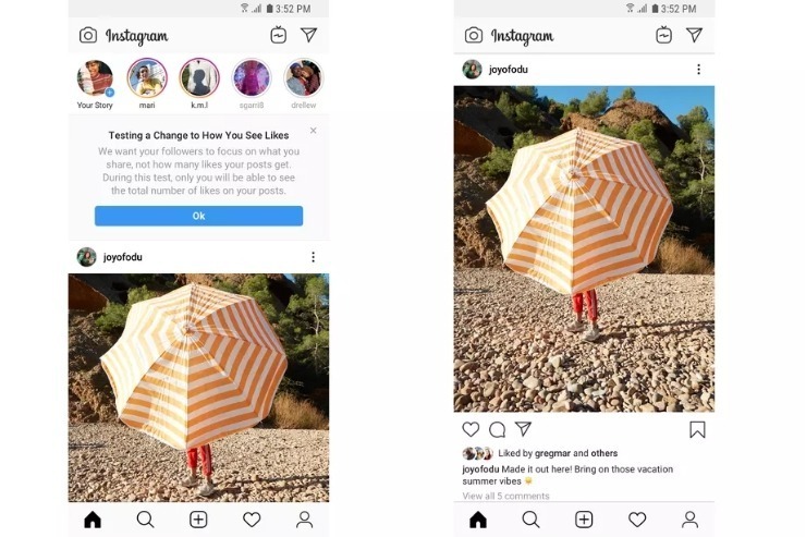 Instagram sta testando la possibilità di nascondere il numero di like su foto e video