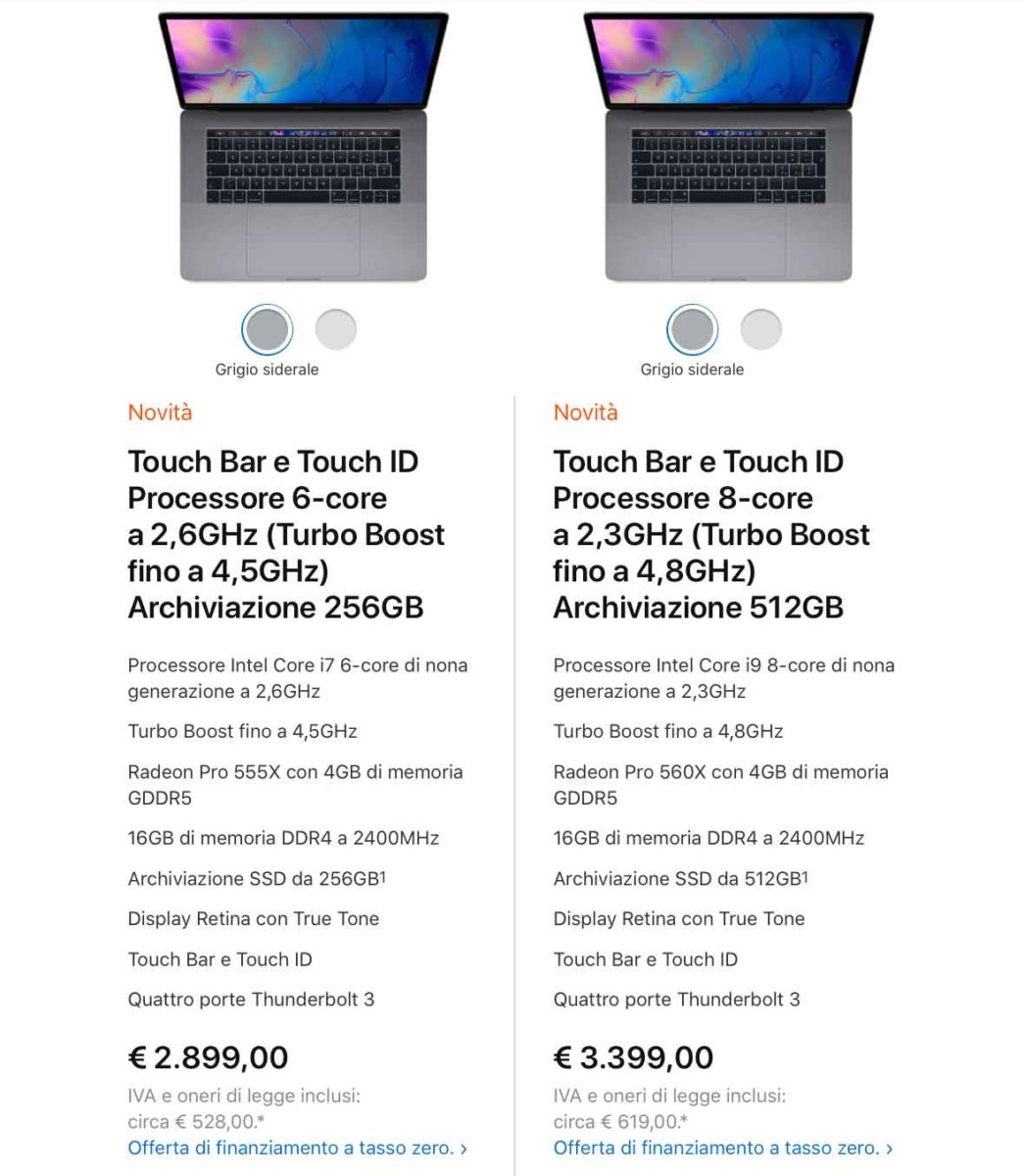 Nuovi MacBook Pro 13″ e 15″ metà 2019, prezzi e dettagli sulle CPU