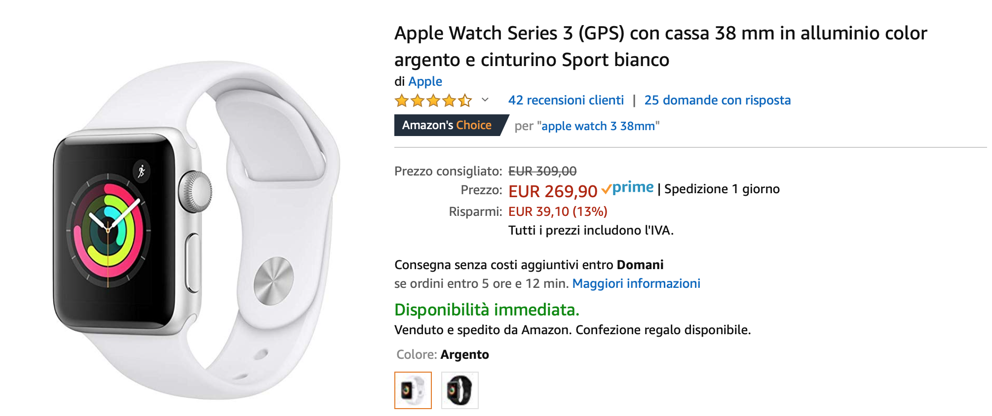 Sconto Apple Watch 3 su Amazon: prezzo da 256 Euro