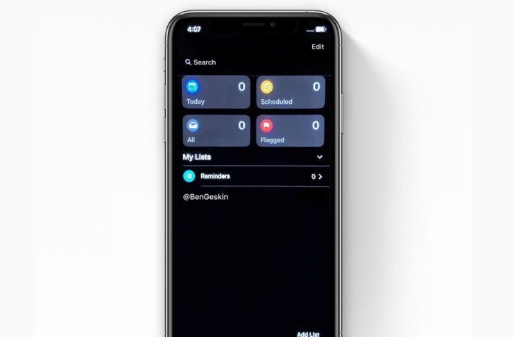 iOS 13, il tema scuro nell’applicazione Promemoria sarà così