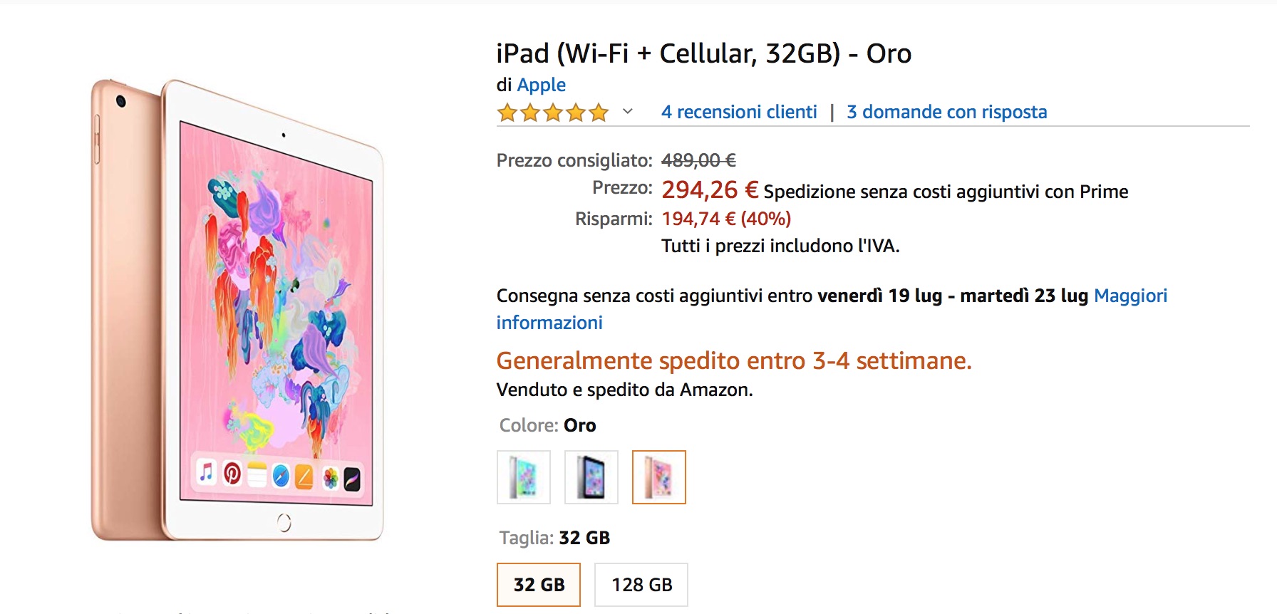 Amazon vi obbliga a comprare un iPad: sconto del 40% su iPad di sesta generazione Amazon vi obbliga a comprare un iPad: sconto del 40% su iPad di sesta generazione