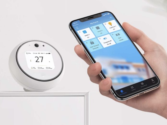 Il pluri-sensore Homekit Koogeek 2.8 ” Intelligent Wi-FI legge qualità dell’aria, luce, suono, temperatura e umidità