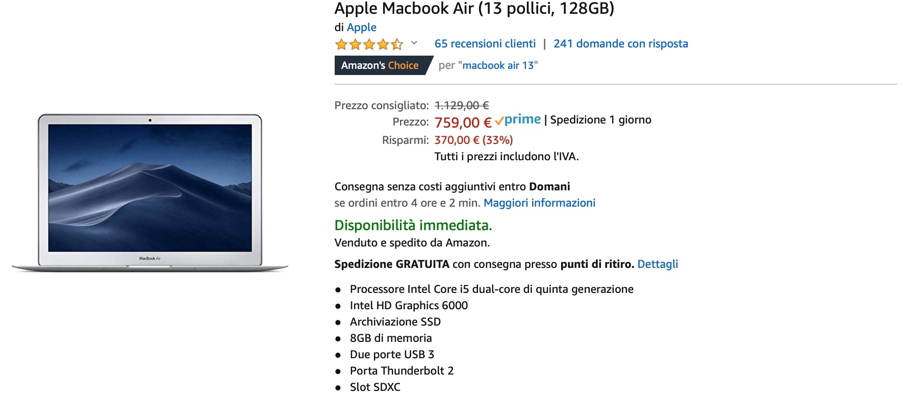 Black Friday in giugno: MacBook Air 13 a 759 euro