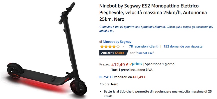 Monopattino elettrico? Comprate in sconto Ninebot By Segway ES2 su Amazon Monopattino elettrico? Comprate in sconto Ninebot By Segway ES2 su Amazon