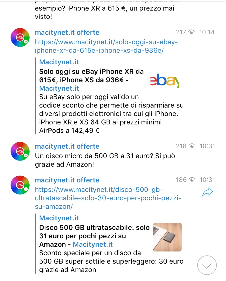 Offerte top dal mondo Apple ed elettronica con il canale Telegram di Macitynet