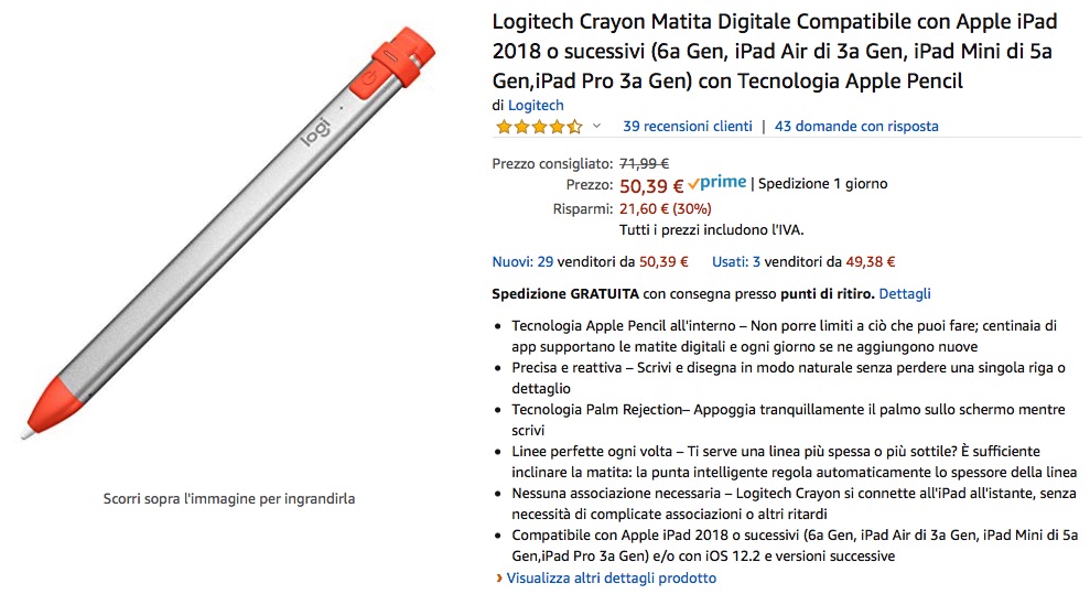 Logitech Crayon alla metà del prezzo di Apple Pencil: solo 50 €
