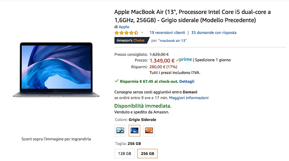 Buoni affari: MacBook Air 256 GB -16% su Amazon