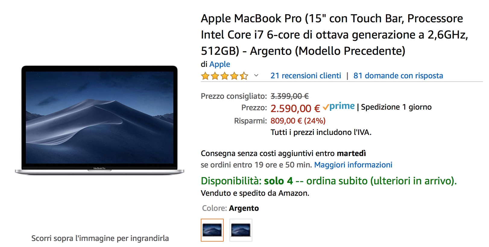 Il MacBook Pro 15″ top 2018 scontato di 800 euro