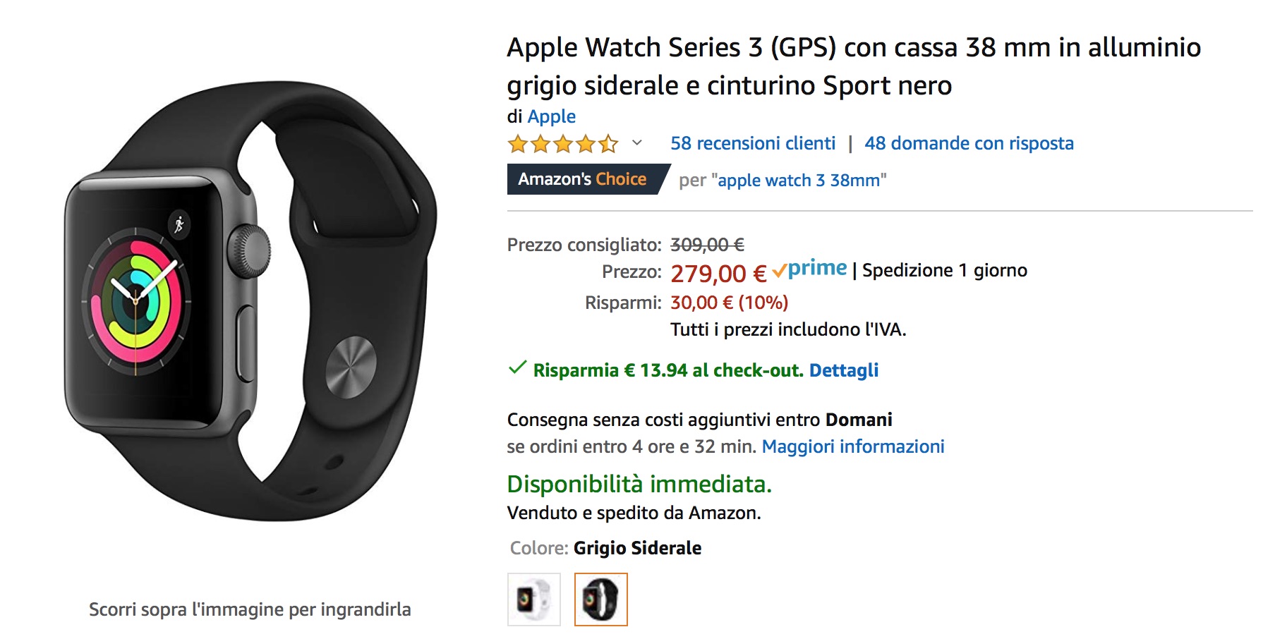 Rbatevi un Apple Watch 3: su Amazon è scontato a 279 €