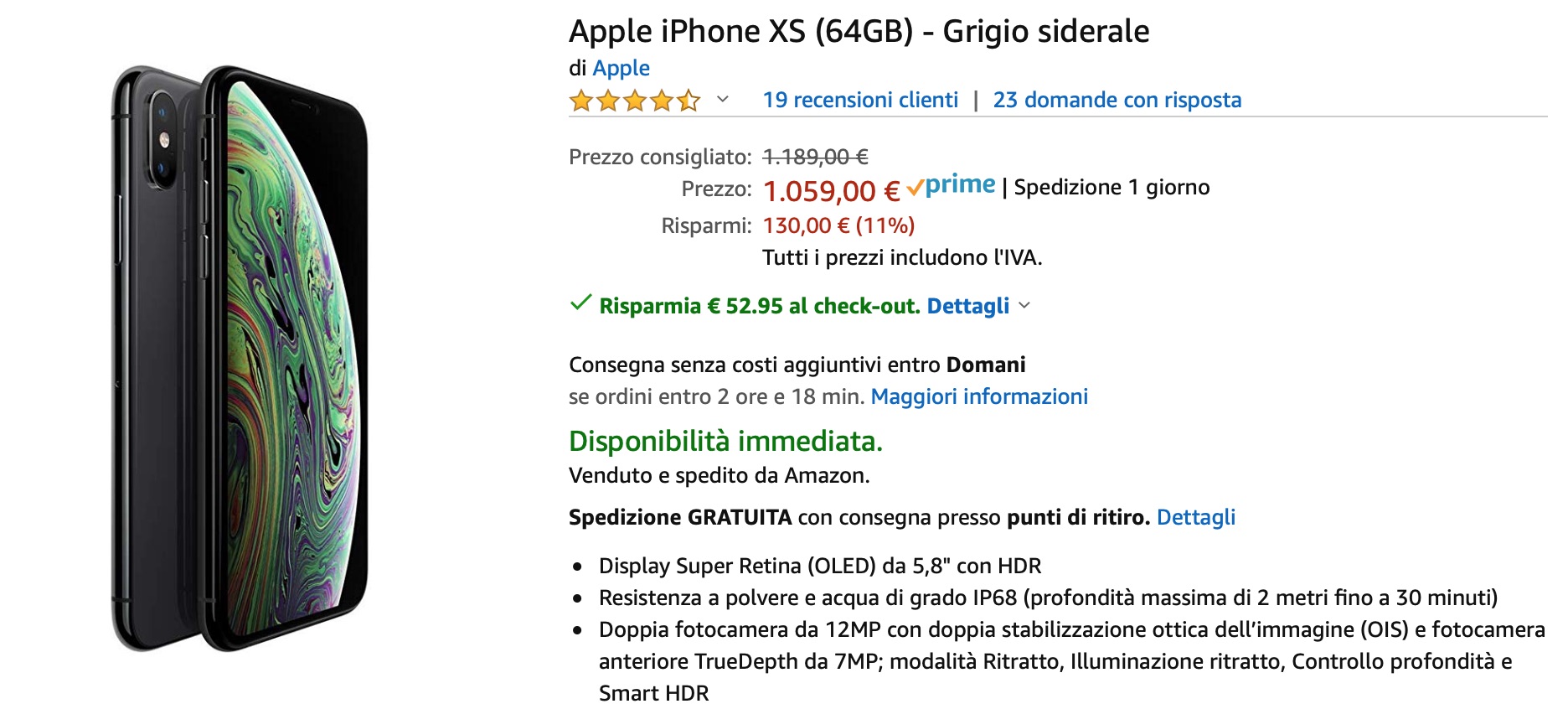 Sconti nel carrello Amazon: iPhone XS Max al prezzo più basso, iPhone XS super conveniente