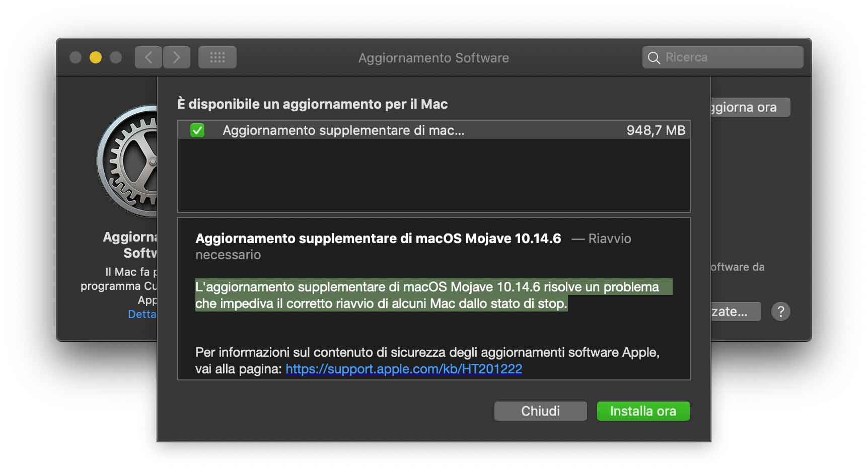 Disponibile update supplementare di macOS 10.14.6 per risolvere un bug con la riattivazione dallo stop