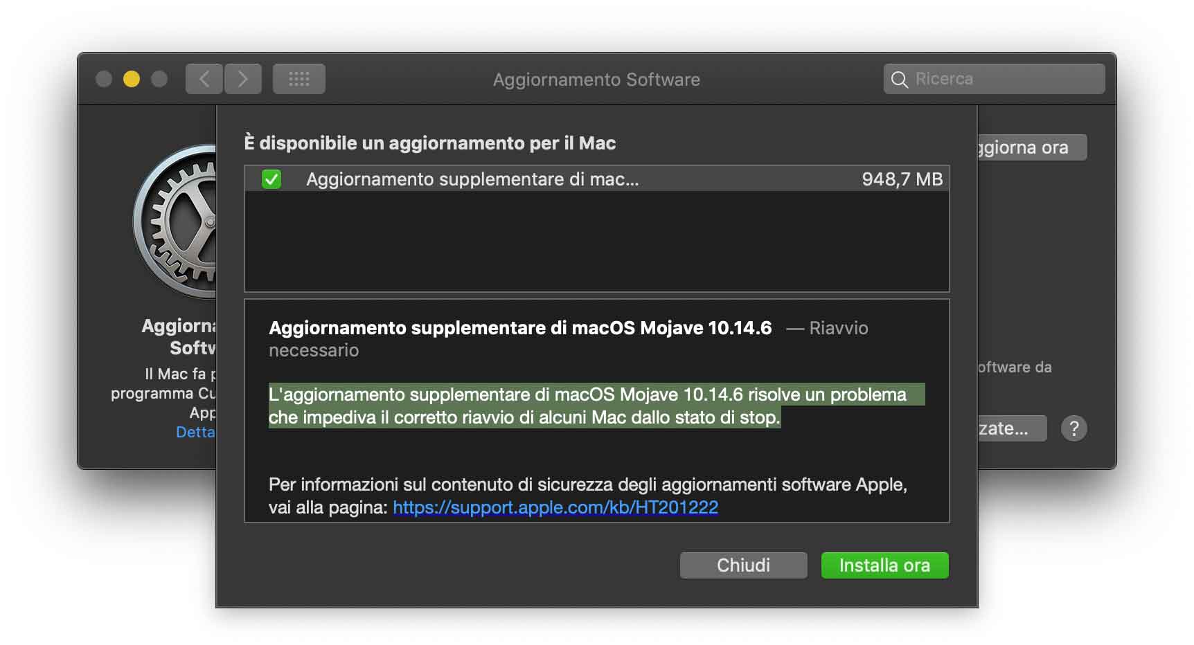 Disponibile update supplementare di macOS 10.14.6 per risolvere un bug con la riattivazione dallo stop Disponibile update supplementare di macOS 10.14.6 per risolvere un bug con la riattivazione dallo stop