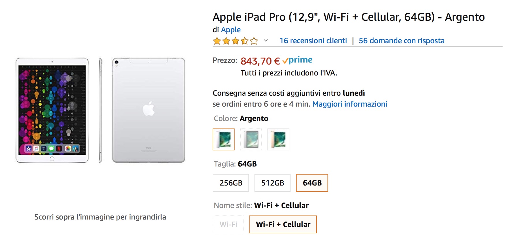 iPad Pro 12,9 versione 2017 a 844 euro su Amazon iPad Pro 12,9 versione 2017 a 844 euro su Amazon