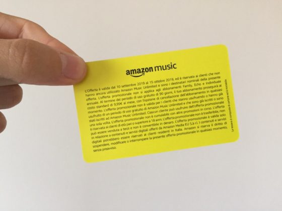 Amazon spedisce via posta ordinaria la card che regala tre mesi di Music Unlimited