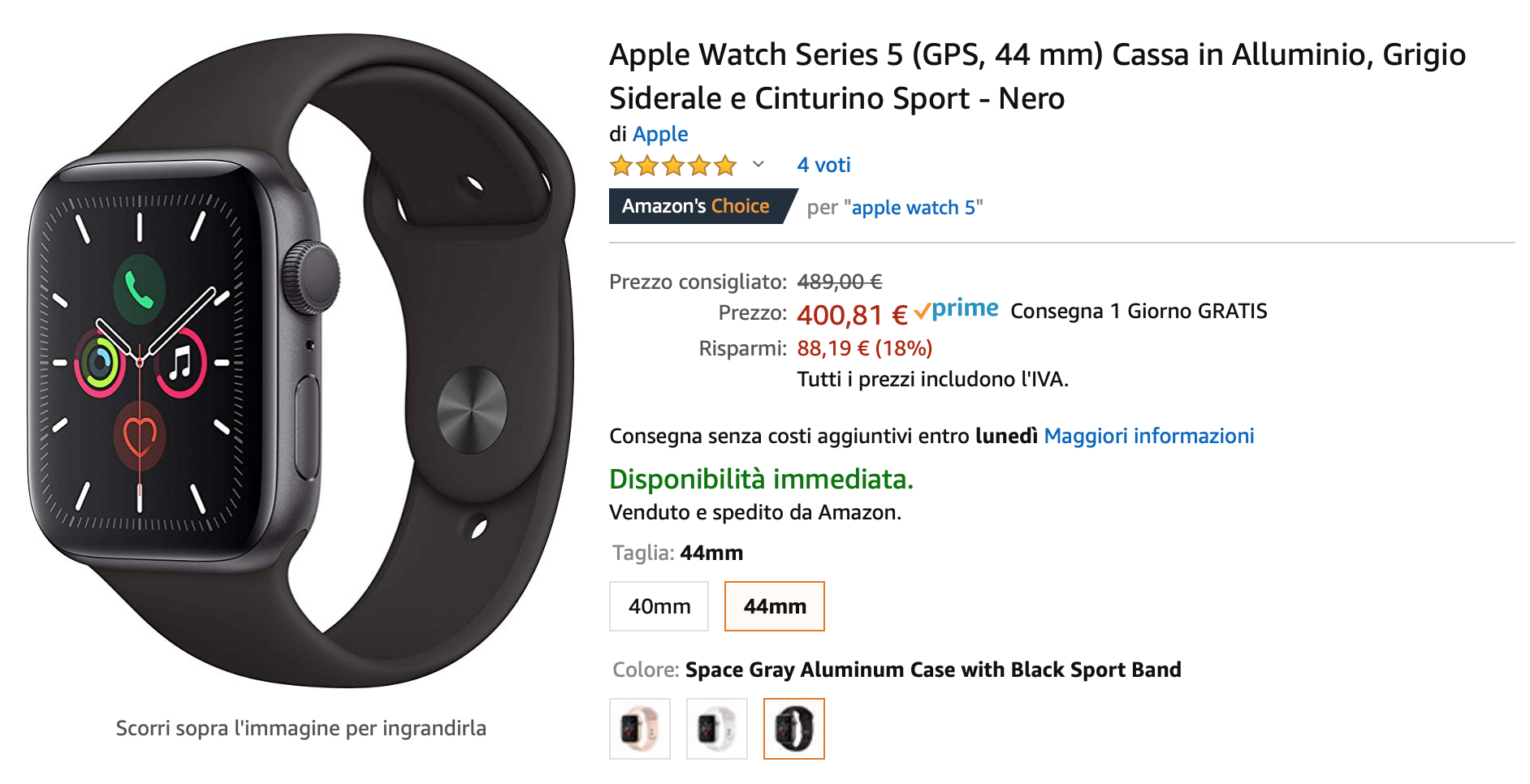 Apple Watch 5 GPS scontato di 90 euro su Amazon!