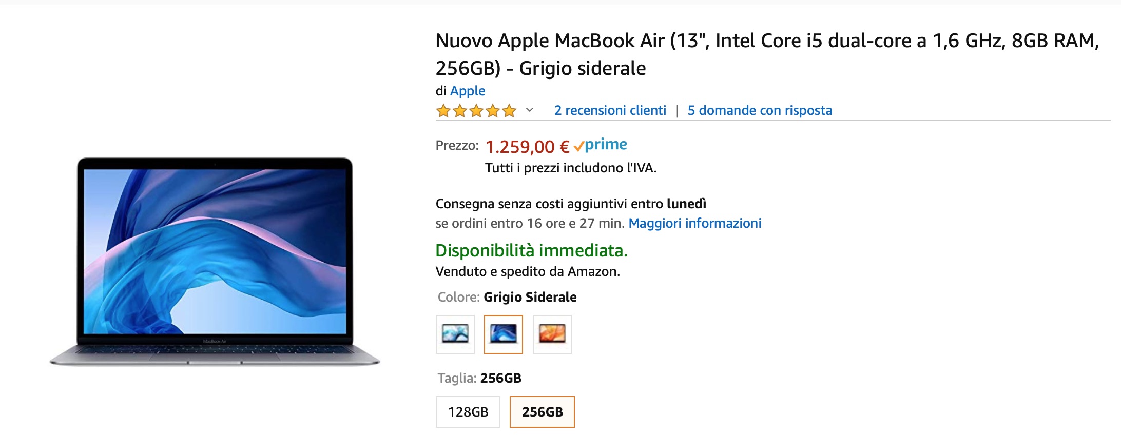 Nuovissimo MacBook Air 256 GB scontato di 270 €:  è il prezzo più basso