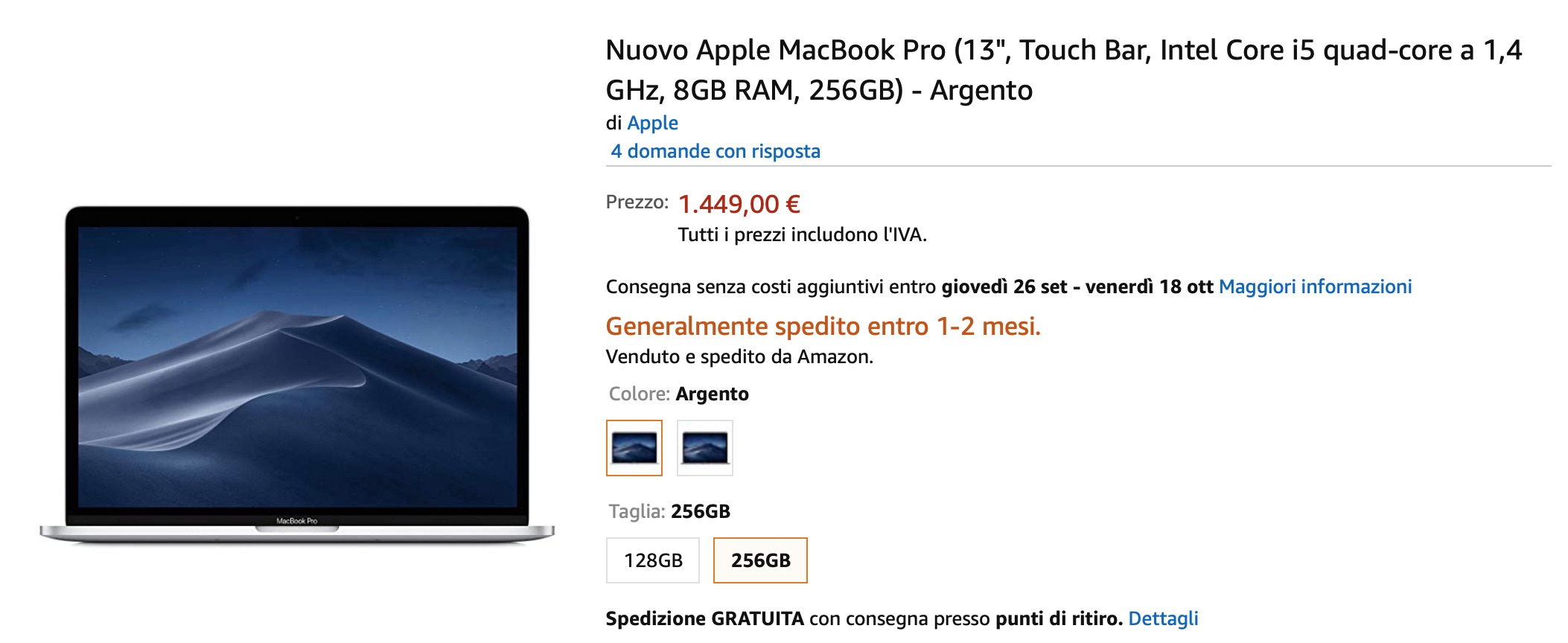 MacBook Pro 13″ scontato del 20%: 1449 euro su Amazon