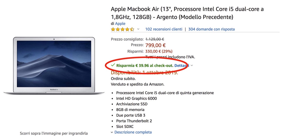 Imperdibile: su Amazon il MacBook Air 13” a 759 euro