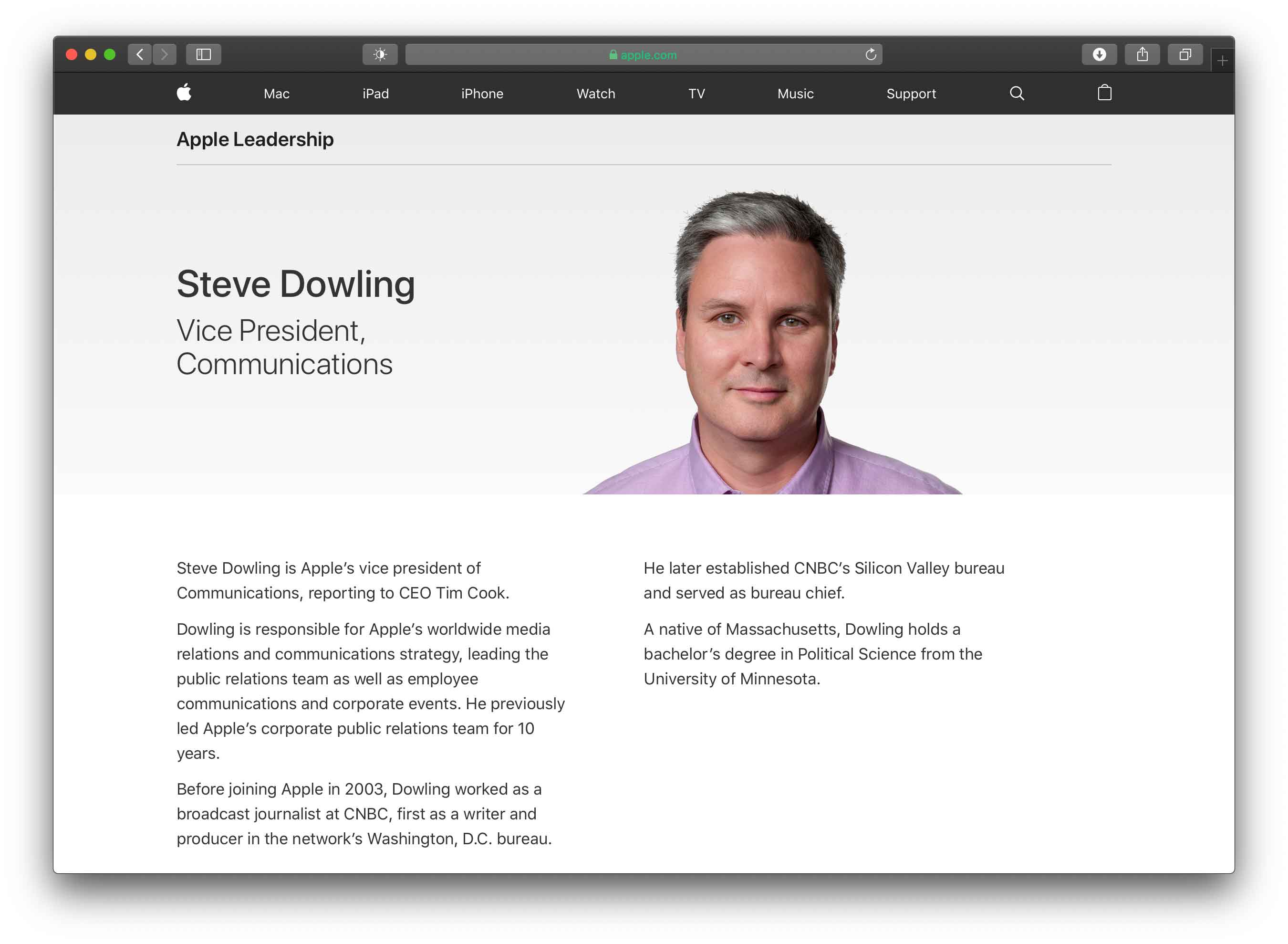 Steve Dowling, vice-presidente responsabile della comunicazione, lascerà Apple a ottobre