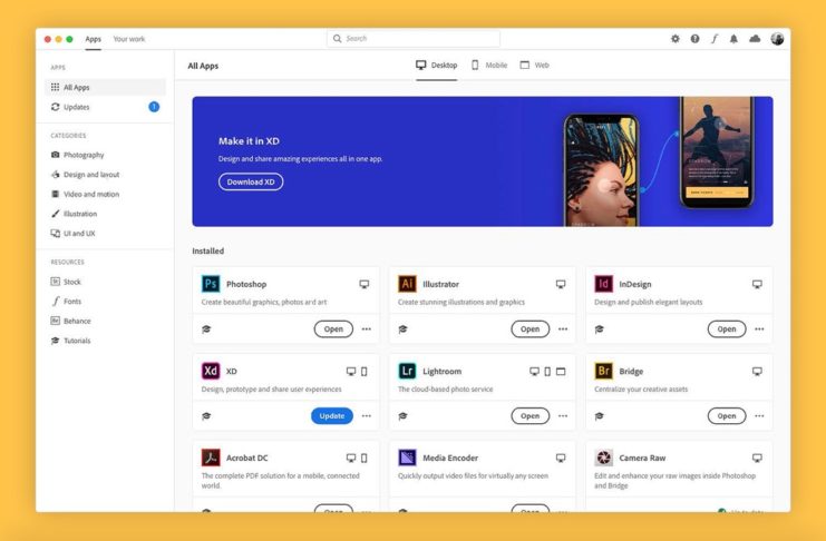 Adobe ha potenziato l’app Creative Cloud per macOS e Windows