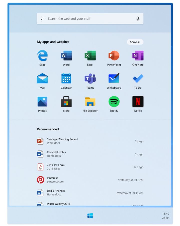 Le prime schermate di Windows 10X sembrano quelle di un sistema misto desktop/mobile Le prime schermate di Windows 10X sembrano quelle di un sistema misto desktop/mobile