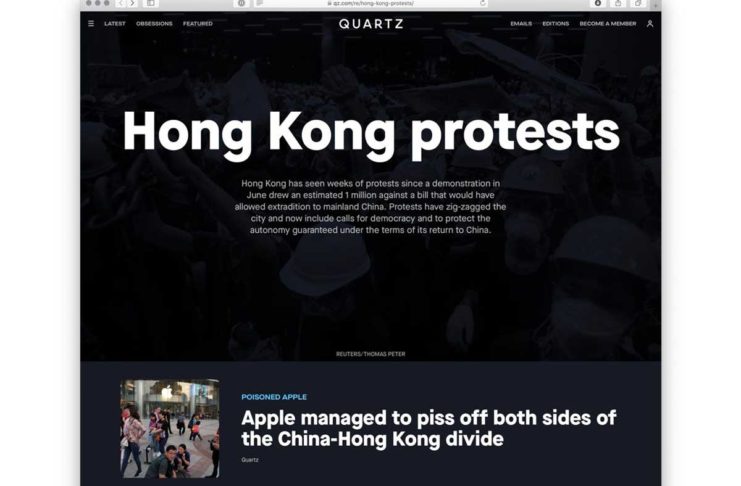 L’app Quartz rimossa dall’App Store cinese perché diffondeva notizie sulle proteste di Hong Kong