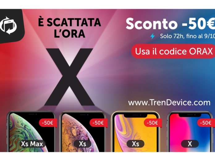 Solo per 72 ore: sconto -50€ su iPhone XS Max, XS, XR e X Ricondizionati TrenDevice