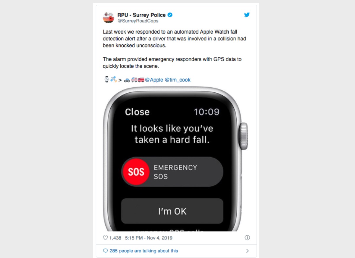 Apple Watch chiama i soccorsi dopo un’incidente in auto