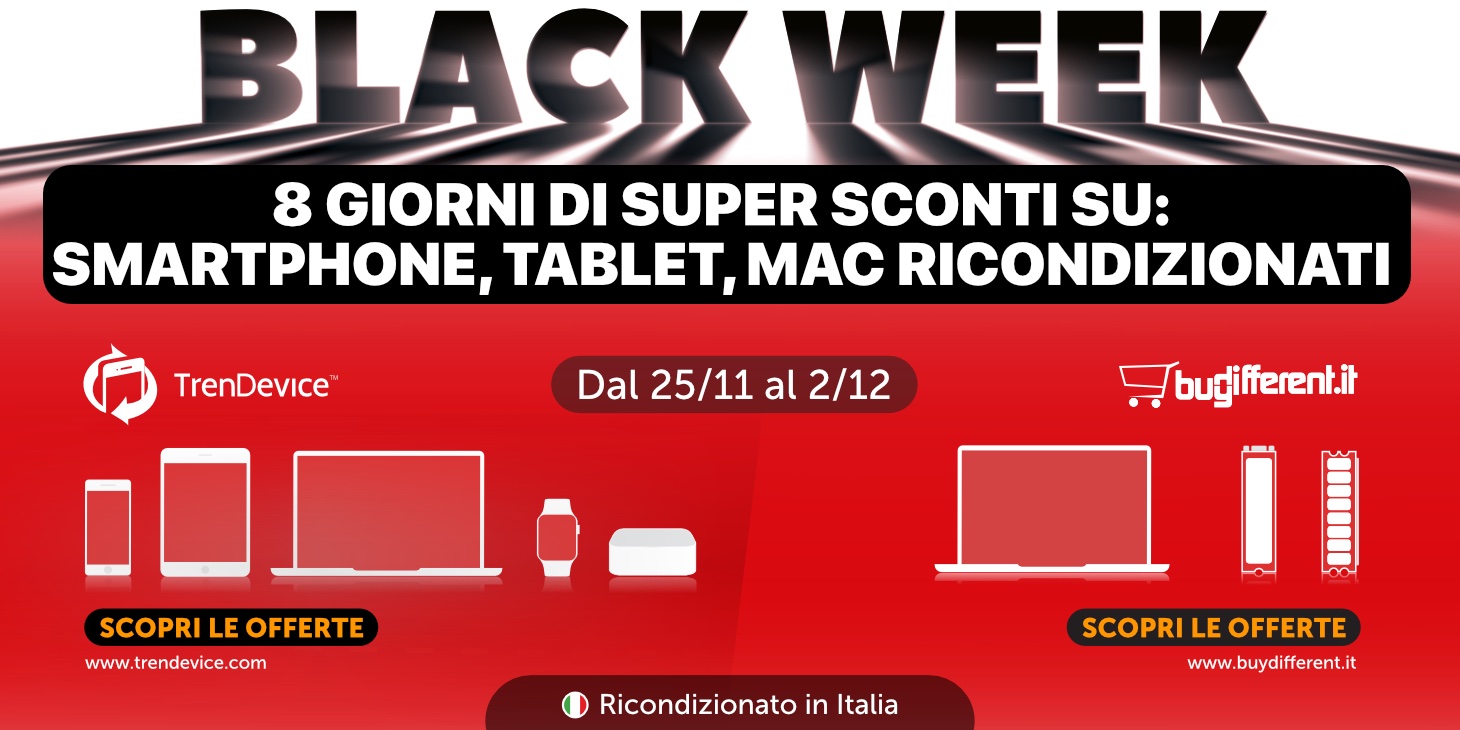 Sconti Black Week: iPhone 7 da 184,90€ e iPhone X da 479,90€. Su TrenDevice fino ad esaurimento scorte Sconti Black Week: iPhone 7 da 184,90€ e iPhone X da 479,90€. Su TrenDevice fino ad esaurimento scorte