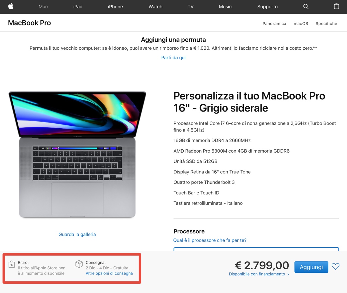 MacBook Pro 16” disponibile in USA, in Italia i tempi si allungano