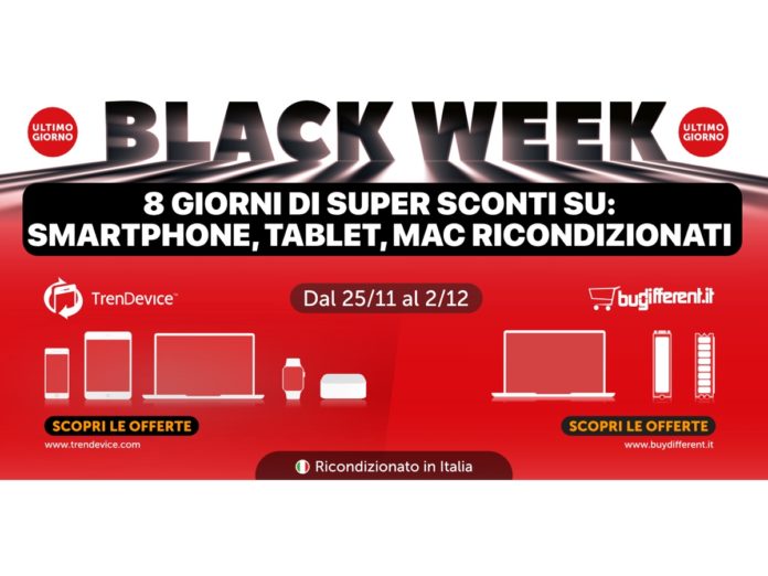 Ultimo giorno Sconti Black Week: Smartphone, Tablet e Mac Ricondizionati in offerta limitata su TrenDevice e BuyDifferent