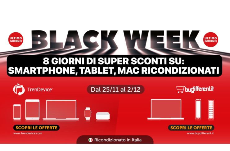 Ultimo giorno Sconti Black Week: Smartphone, Tablet e Mac Ricondizionati in offerta limitata su TrenDevice e BuyDifferent