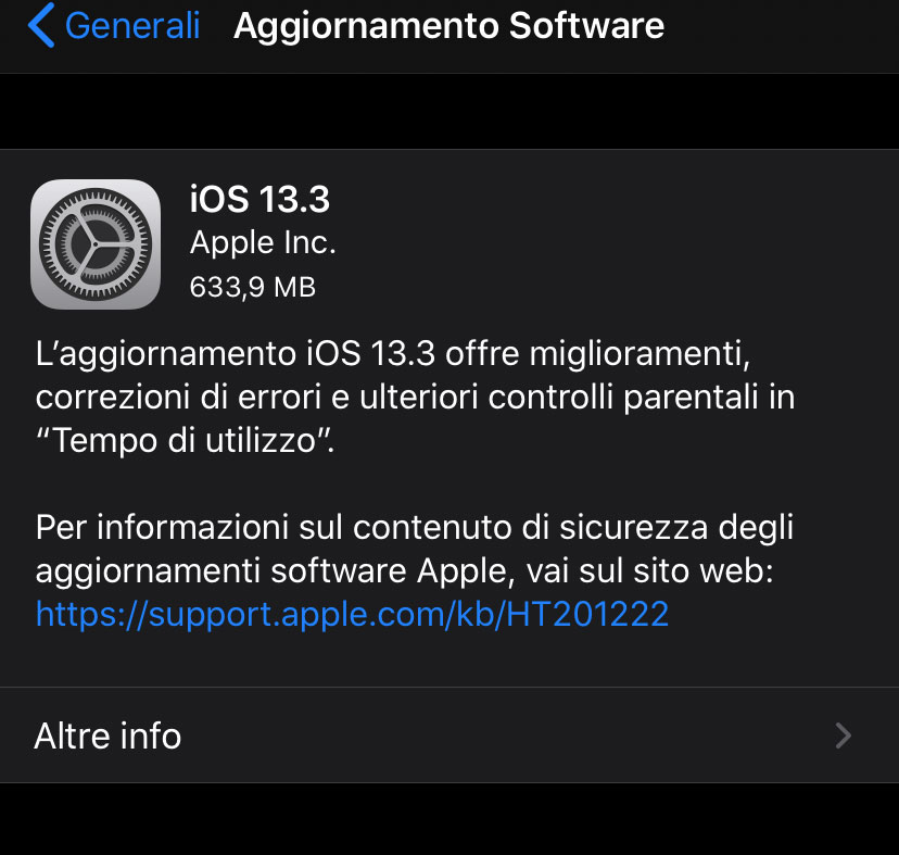 Disponibile aggiornamento a  iOS 13.3 e iPadOS 13.3
