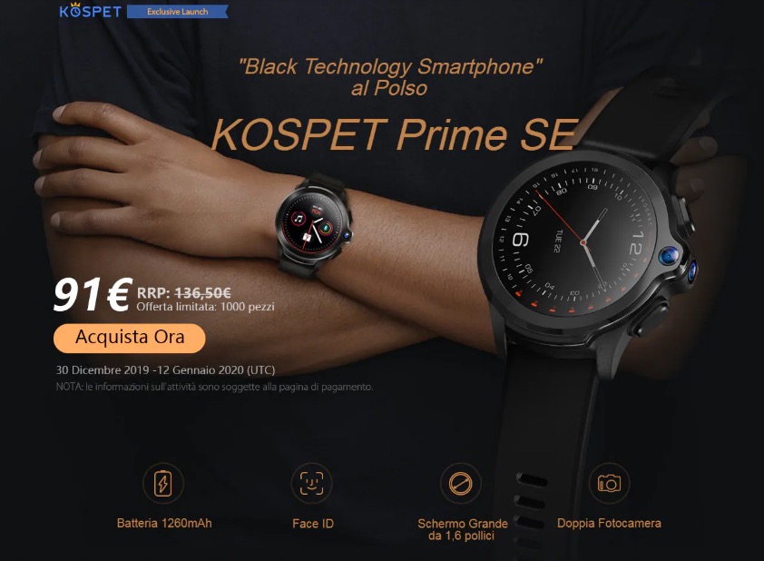 KOSPET Prime SE, lo smartwatch con Face ID è adesso più economico, solo 90 euro