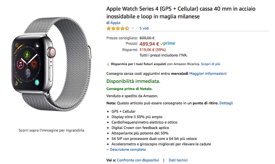 Fatevi l’Apple Watch full optional: Series 4 scontata di 320 €, Series 5 di 180 €