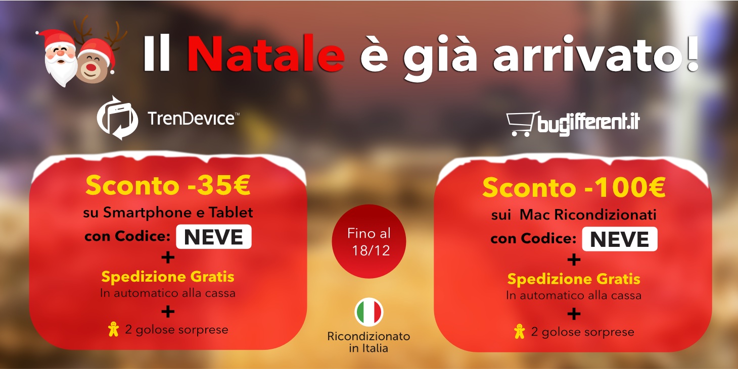 Sconti fino a -100€, spedizione gratis e due golose sorprese. Su TrenDevice e BuyDifferent il Natale è già arrivato