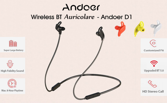Gli auricolari wireless Andoer D1 per sportivi in offerta su Amazon a 13,85 euro con codice sconto