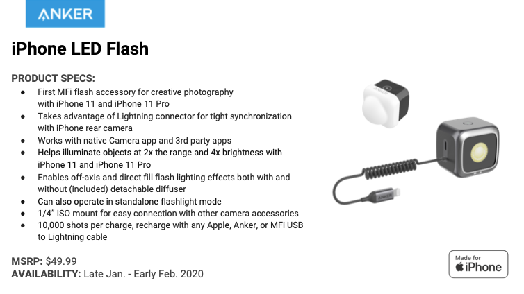 [EMBARGO MARTEDI]Al CES 2020 Anker presenta il primo flash LED Mfi, oltre a batterie portatili, proiettori e altro ancora