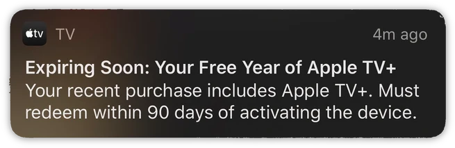 Apple vi ricorda di attivare l’anno gratis di Apple TV+ prima della scadenza