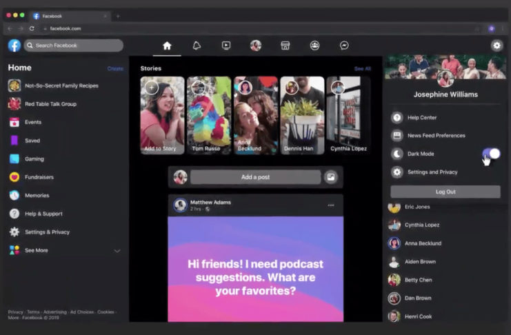 Facebook cambia interfaccia: in arrivo entro la primavera la modalità Dark
