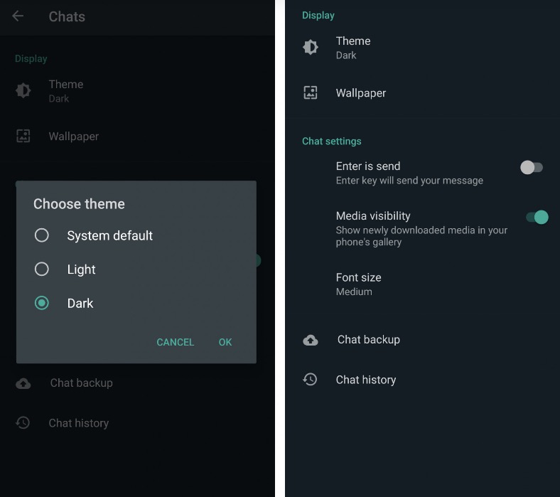 Dark Mode su WhatsApp disponibile nella beta Android, presto su iOS