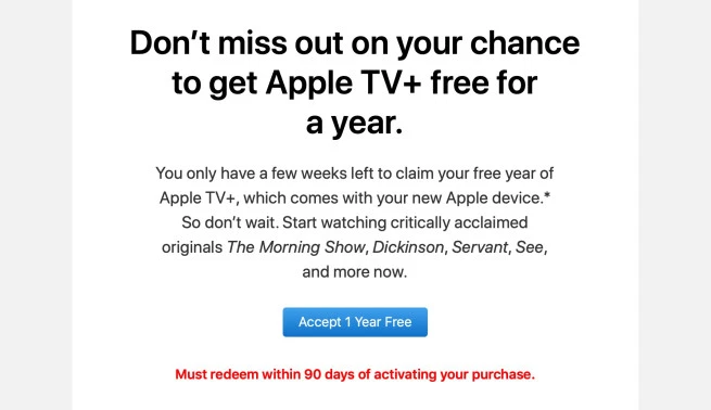 Apple vi ricorda di attivare l’anno gratis di Apple TV+ prima della scadenza