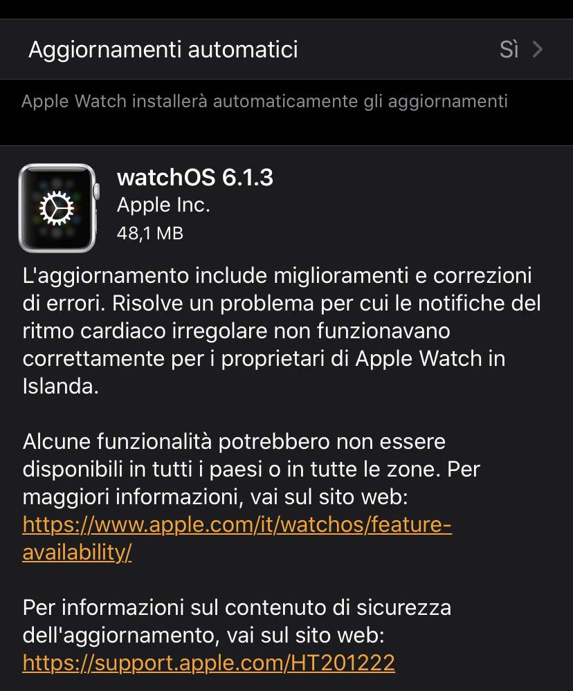 Disponibile watchOS 5.3.5 e watchOS 6.1.3