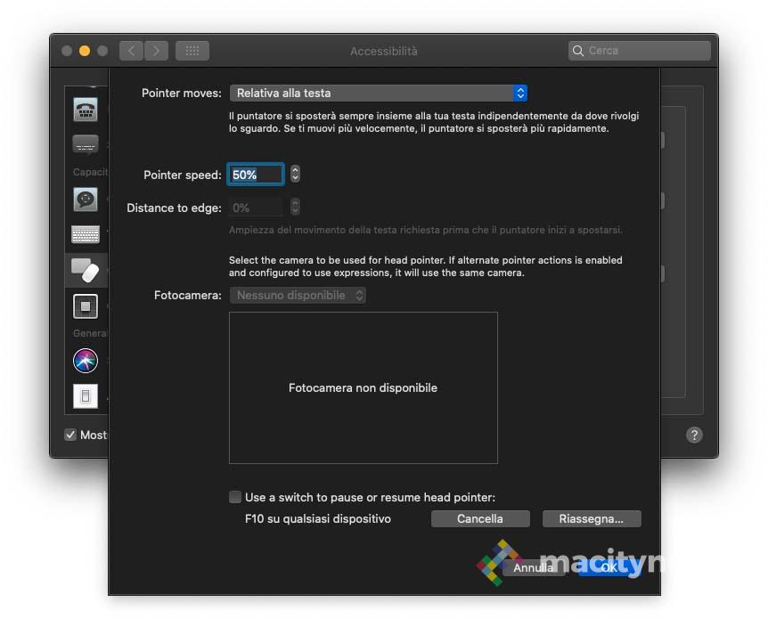 Accessibilità, con macOS 10.15.4 si può controlare il mouse con la testa