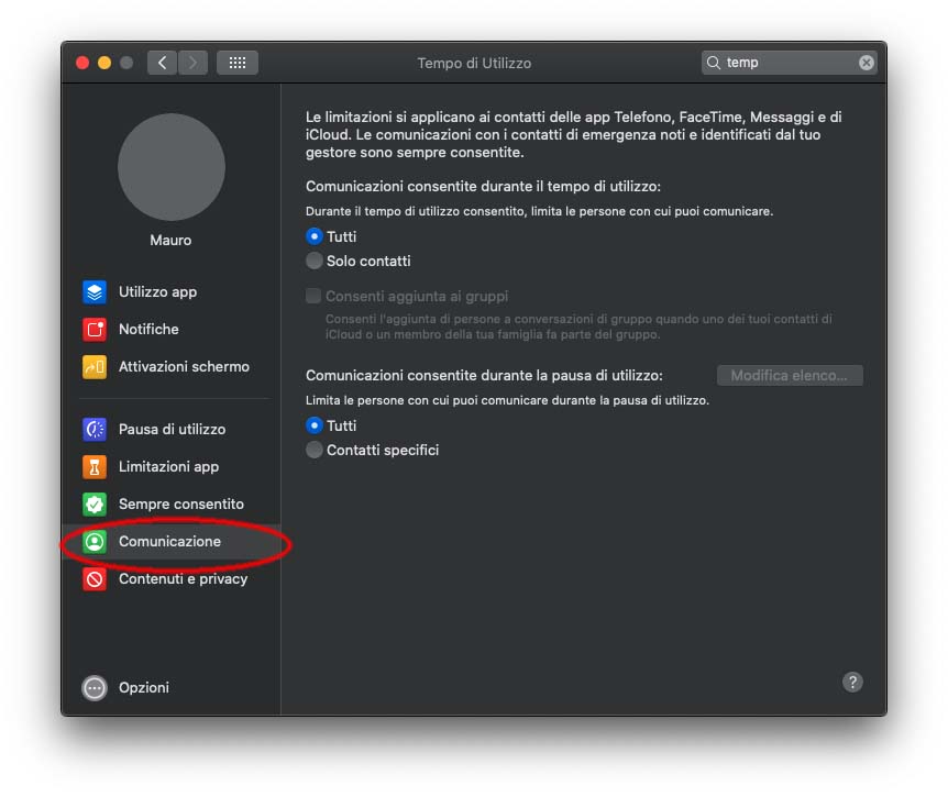 Nella beta 1 di macOS 10.15.4 ora c’è l’opzione “Limitazioni comunicazione” in Tempo di Utilizzo